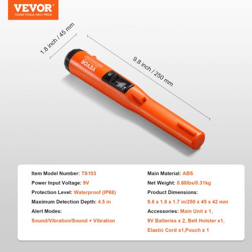 Metal Detector Pinpointer, 250x45x42 mm, Vandtæt, LCD-skærm