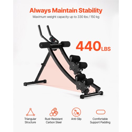 Ab træningsmaskine, dobbeltsporet core- og mavetræner, 131x43x28 cm, foldbar justerbar fitnessudstyr