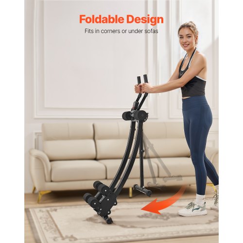 Ab træningsmaskine, dobbeltsporet core- og mavetræner, 131x43x28 cm, foldbar justerbar fitnessudstyr