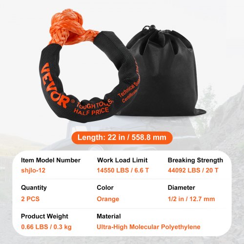 Recovery Rope, Blød Sjækel Syntetisk, 1,3x56 cm, Orange