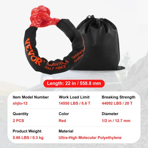 Recovery Rope, Blød Sjækel Syntetisk, 1.3x56 cm, Rød