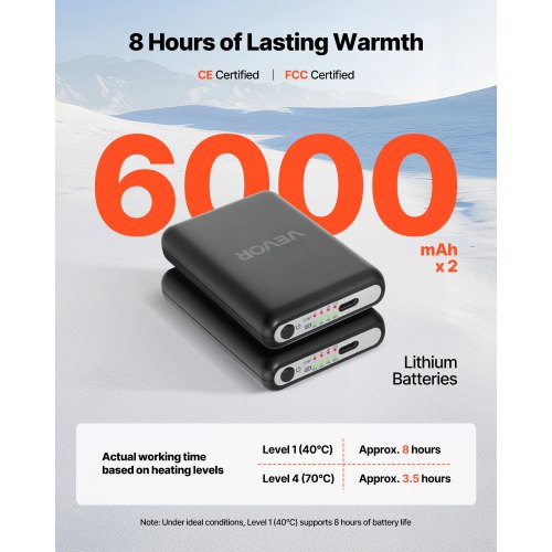 Lämmitettävät sukat, 6000mAh ladattava, musta & harmaa & oranssi, modaalikuitu