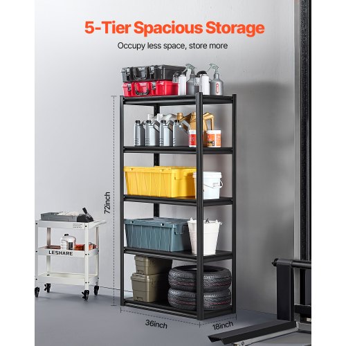 Opbevaringsreol, 45,7x91,4x182,9 cm, Sort, Justerbar metal