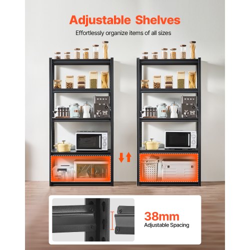 Opbevaringsreol, 45,7x91,4x182,9 cm, Sort, Justerbar metal
