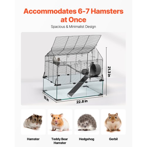 Hamsterbur, 57,9x38,1x54,1 cm, Sort, Glas Metalnet