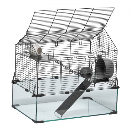Hamsterbur, 57,9x38,1x54,1 cm, Sort, Glas Metalnet