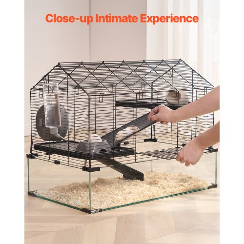 Hamsterbur 75x44x61 cm Sort, Glas og Metal, Bærbar