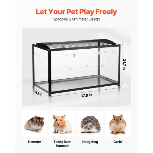 Hamsterbur 96x47x55 cm sort, metal, transparent, smådyrsbur