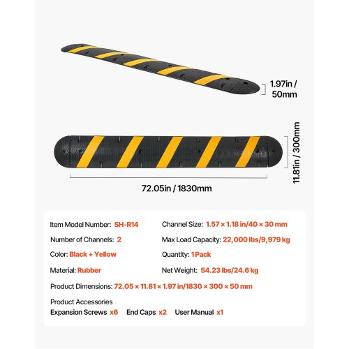 Fartbump, 183 cm, Sort Gul, Gummi, Kabelbeskytter, Ekstra robust