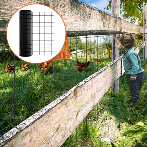 Trådnetrulle, 910x15240 mm, Sort, Galvaniseret metal, Vinylbelagt