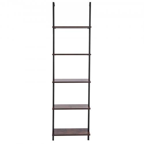 Stigestativ, 5-niveaus vægmonteret bogreol, 48x30x178 cm, Sort, Metalramme