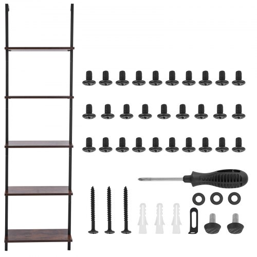 Stigestativ, 5-niveaus vægmonteret bogreol, 48x30x178 cm, Sort, Metalramme