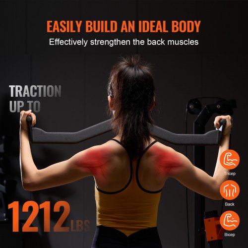 Lat Pulldown -lisäosa, kumipäällysteinen kahva, musta, teräs
