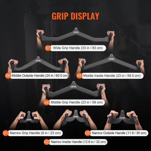 Lat Pulldown -lisäosasarja, 7-osainen, musta, kiinteä teräs