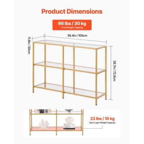 Konsolbord, 100x30x72,9 cm, Guld, Glas og Jern