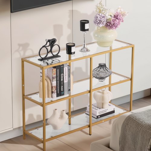 Konsolbord, 100x30x72,9 cm, Guld, Glas og Jern