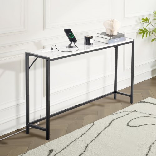Konsolbord, 110x23,9x74,2 cm, Sort, Marmor, Opbevaring