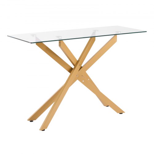 Sofabord, 114.3x45.7x76.2 cm, Guld, Glas og Jern