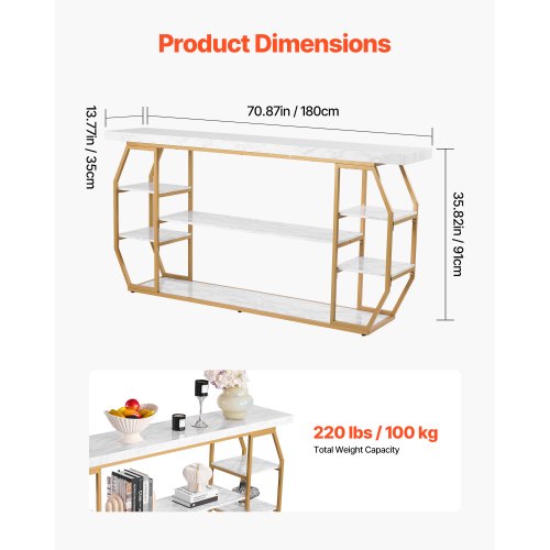 Konsolbord, 180x35x91 cm, Guld, Opbevaring