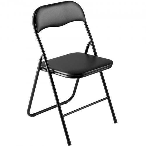 Sammenklappelig stol, 4-pak, 44x43,5x78 cm, sort, metalstel, læder