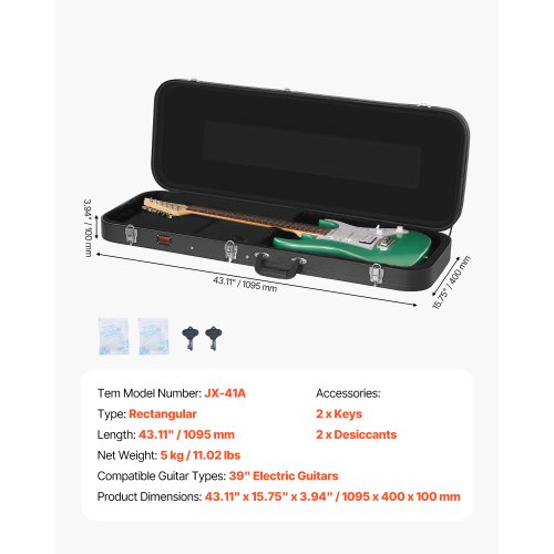 Elektrisk guitar hardcase 109,5 cm sort, med lås og nøgle, vandtæt