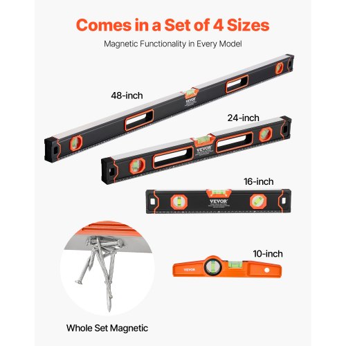 Level Set, 4-delt magnetisk torpedoniveau, 1200x30x64,4 mm, sort, aluminium