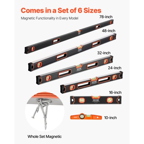 Level Set, 6-delt magnetisk torpedoniveau, 2000x30x65 mm, Sort, Aluminium