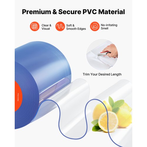 PVC Strimmelgardin, 1524x20 cm, Klar, Plast Dørstrimmel Rulle