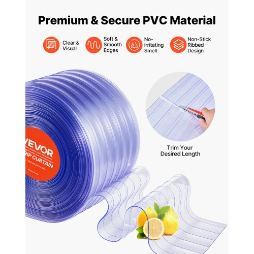 PVC-remsgardin, 45,7x0,3 m, Klar, Räfflad plast, Dörröppningsskydd