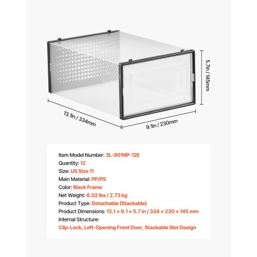 Skobokse, 334x230x145 mm, Sort, Stabelbar opbevaring i plast