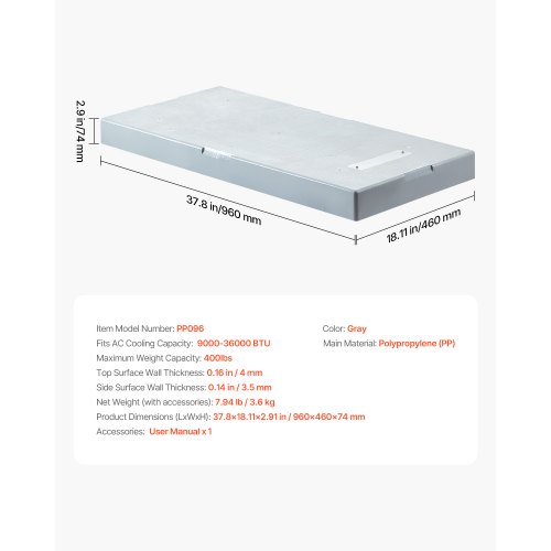 Anti-vibrationsmåtte, 96x46x7.4 cm, Grå, Plastik