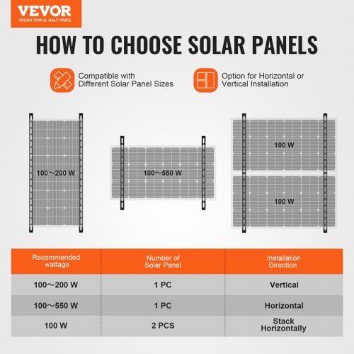 Solpanel monteringsbeslag, 127x127x57,5 cm, justerbar, aluminium