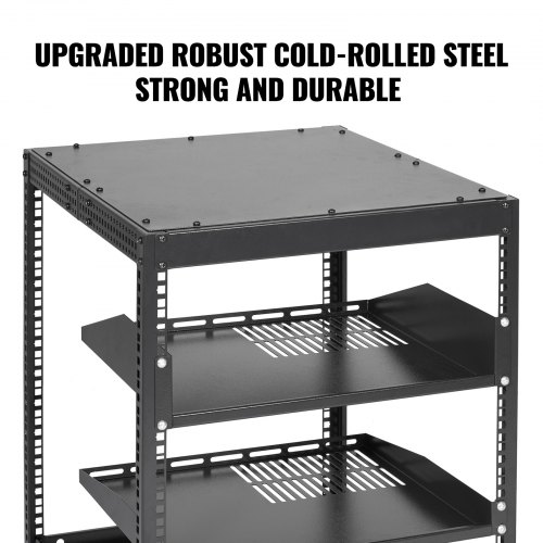 Server Rack, 12U åbent stel, 58,5x51x62,6 cm, sort, justerbar dybde, stål