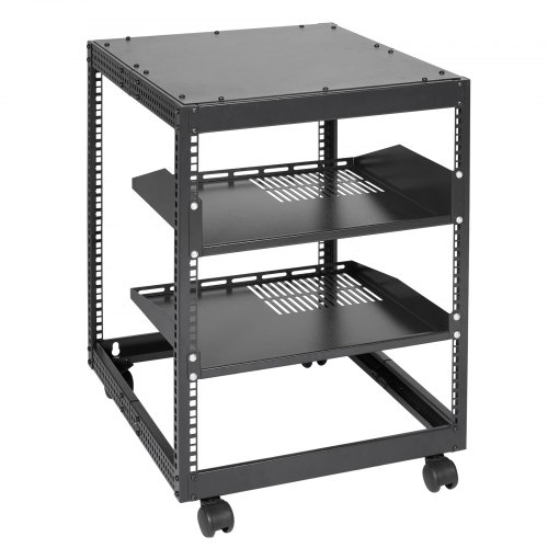Server Rack, 12U åbent stel, 58,5x51x62,6 cm, sort, justerbar dybde, stål
