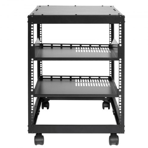 Server Rack, 12U åbent stel, 58,5x51x62,6 cm, sort, justerbar dybde, stål
