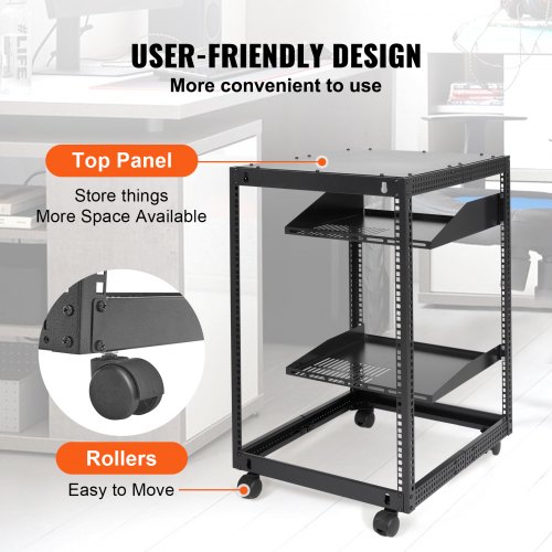 Server Rack, 15U Åben Ramme, 58,5x101,6 cm Justerbar Dybde, Sort, Metal