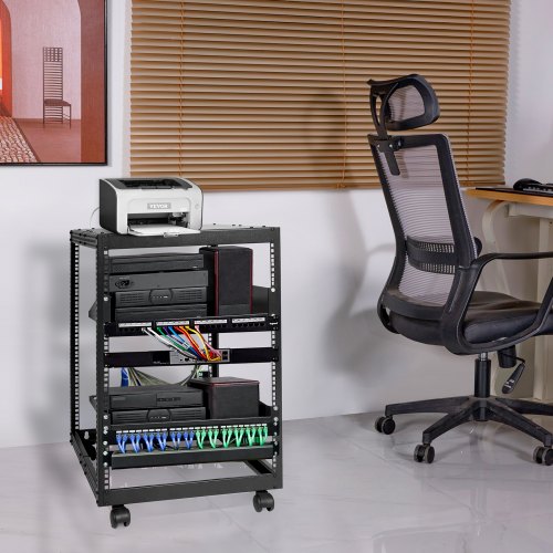 Server Rack, 15U Åben Ramme, 58,5x101,6 cm Justerbar Dybde, Sort, Metal