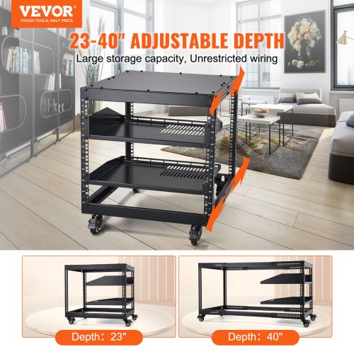 Server Rack, 9U 4-søjlet åbent stel, 58,4x101,6 cm justerbar dybde, stål