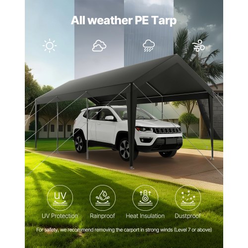 Carport, 305x609x287 cm, Grå, Galvaniseret stål, Udendørs opbevaring