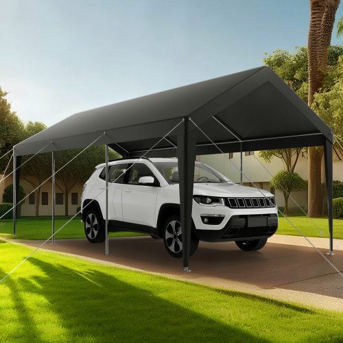 Carport, 305x609x287 cm, Grå, Galvaniseret stål, Udendørs opbevaring