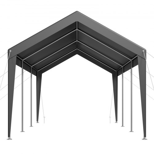 Carport, 305x609x287 cm, Grå, Galvaniseret stål, Udendørs opbevaring
