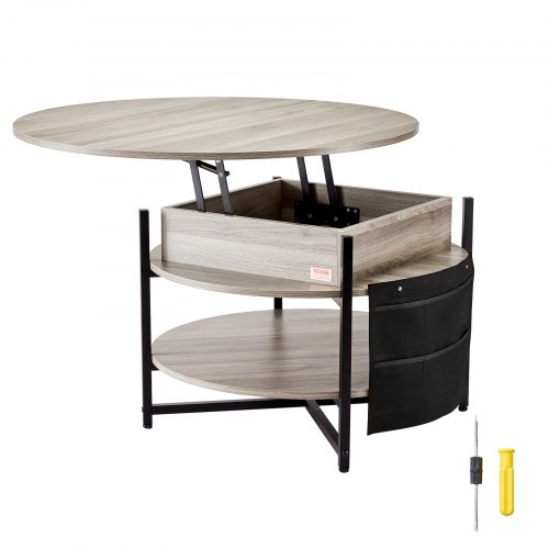 Sofabord, 90x90x51 cm, Hvid, Justerbar Opbevaring