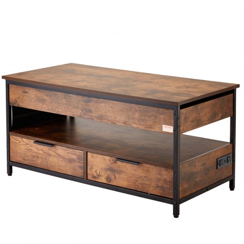 Sofabord, 100x49,8x48 cm, Brun, Justerbar opbevaring