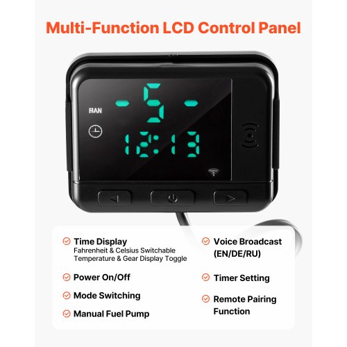 Diesel luftvarmer controller, 81x63x18 mm, LCD display, fjernbetjening
