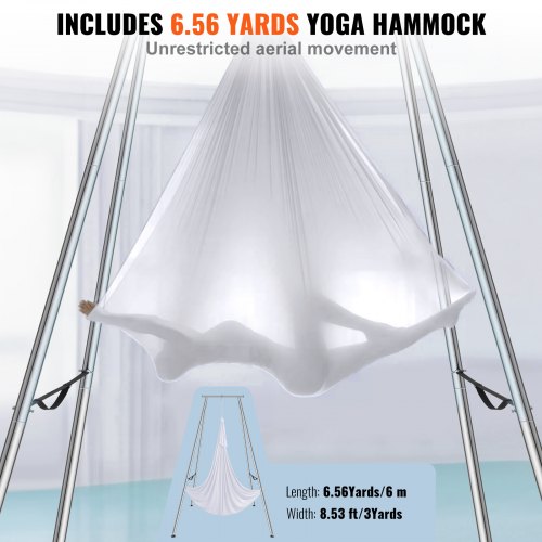 Aerial yoga stativ og hængekøje, 253x192x295 cm, hvid, stål