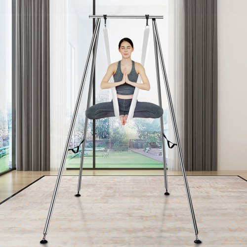 Aerial yoga stativ og hængekøje, 253x192x295 cm, hvid, stål