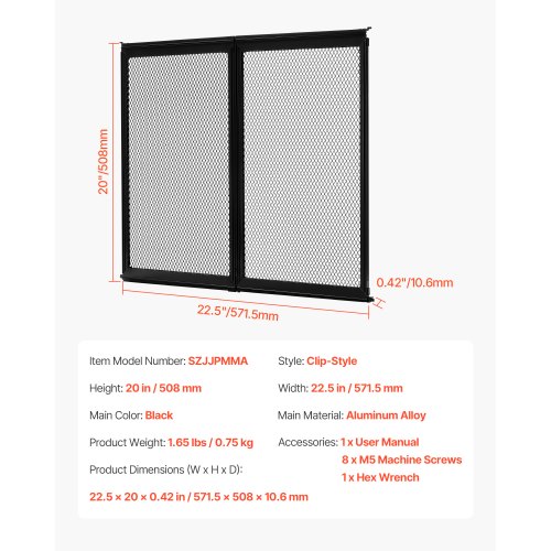 Skærmdørsbeskytter, 57,2x50,8x1,1 cm, Sort, Aluminiumlegering