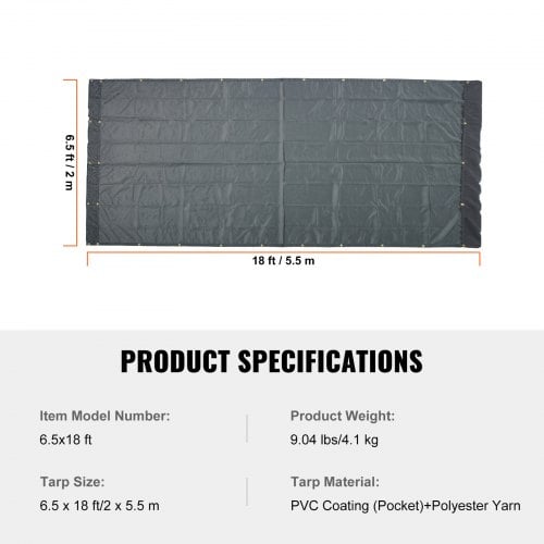 Mesh Presenning, 200x550 cm, Sort, PVC-belagt Kraftig Overtræk