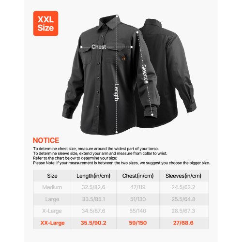 Svejsjakke, 901.7x1498.6x685.8 mm, Sort, Flammehæmmende bomuld