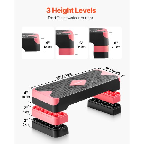 Aerobic Step Platform 71x26,7 cm Rød, Justerbar Fitness Træning